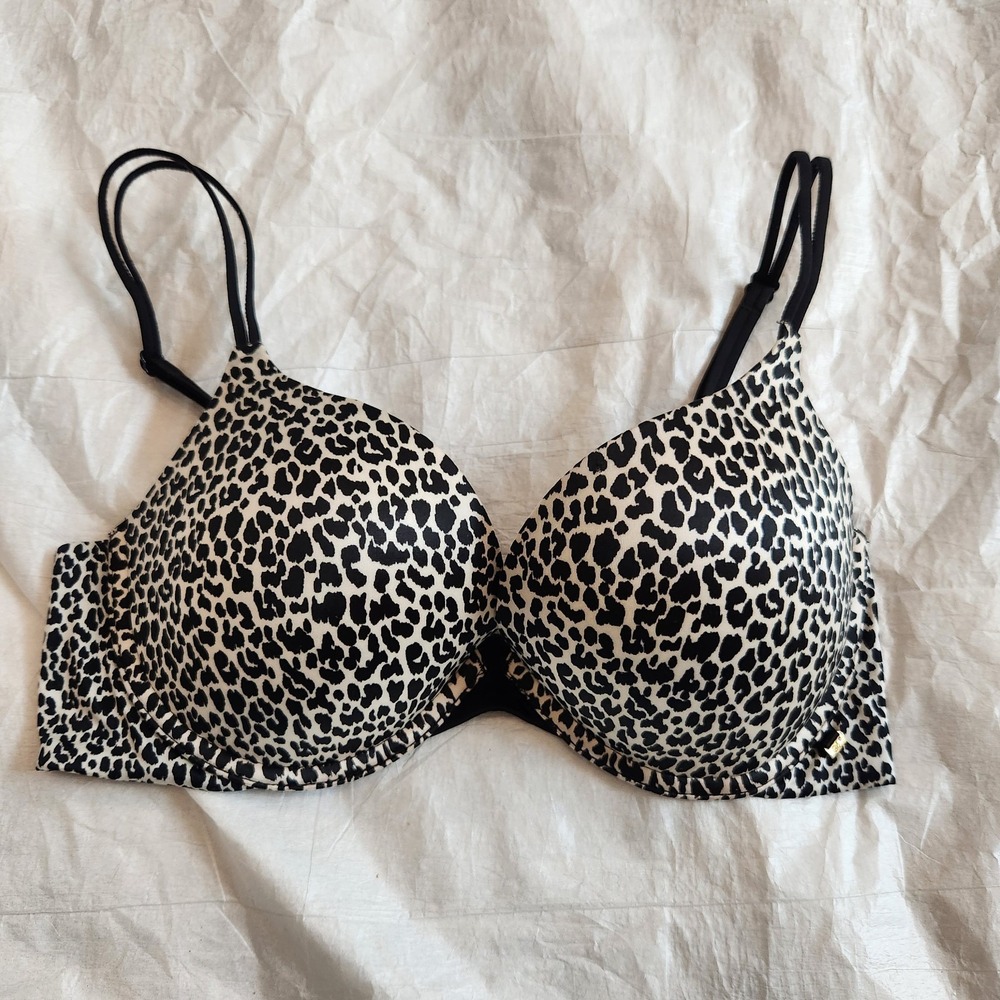 Victoria's Secret Bra Very Sexy Push Up 32D Leopard Animal Print White Black